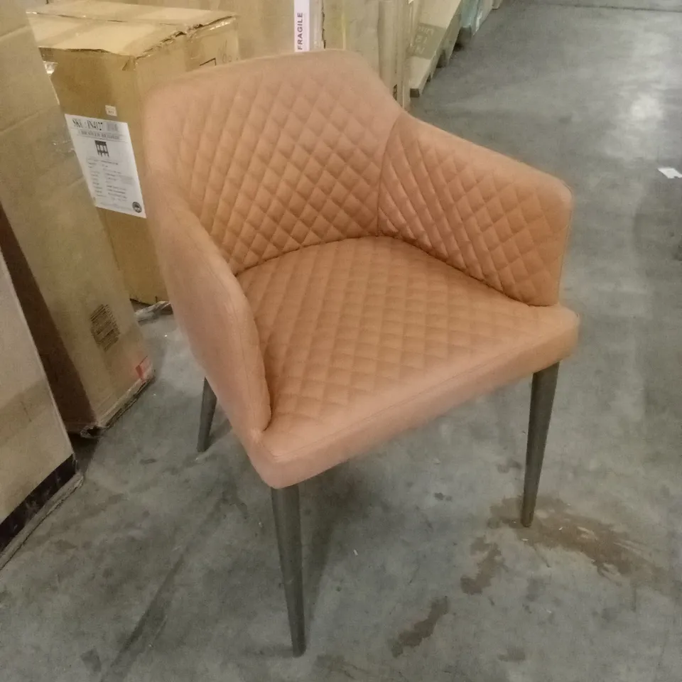 BESPOKE TAN PU LEATHER DIAMOND PATTERN DINING CHAIR