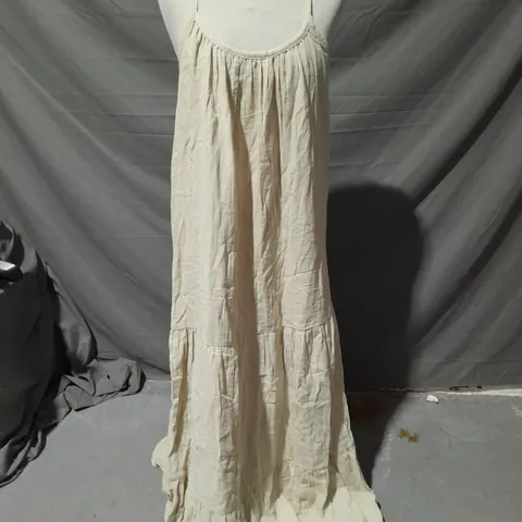 OASIS COTTON STRAPPY TIERED TRAPEZE MAXI DRESS STONE SIZE 14