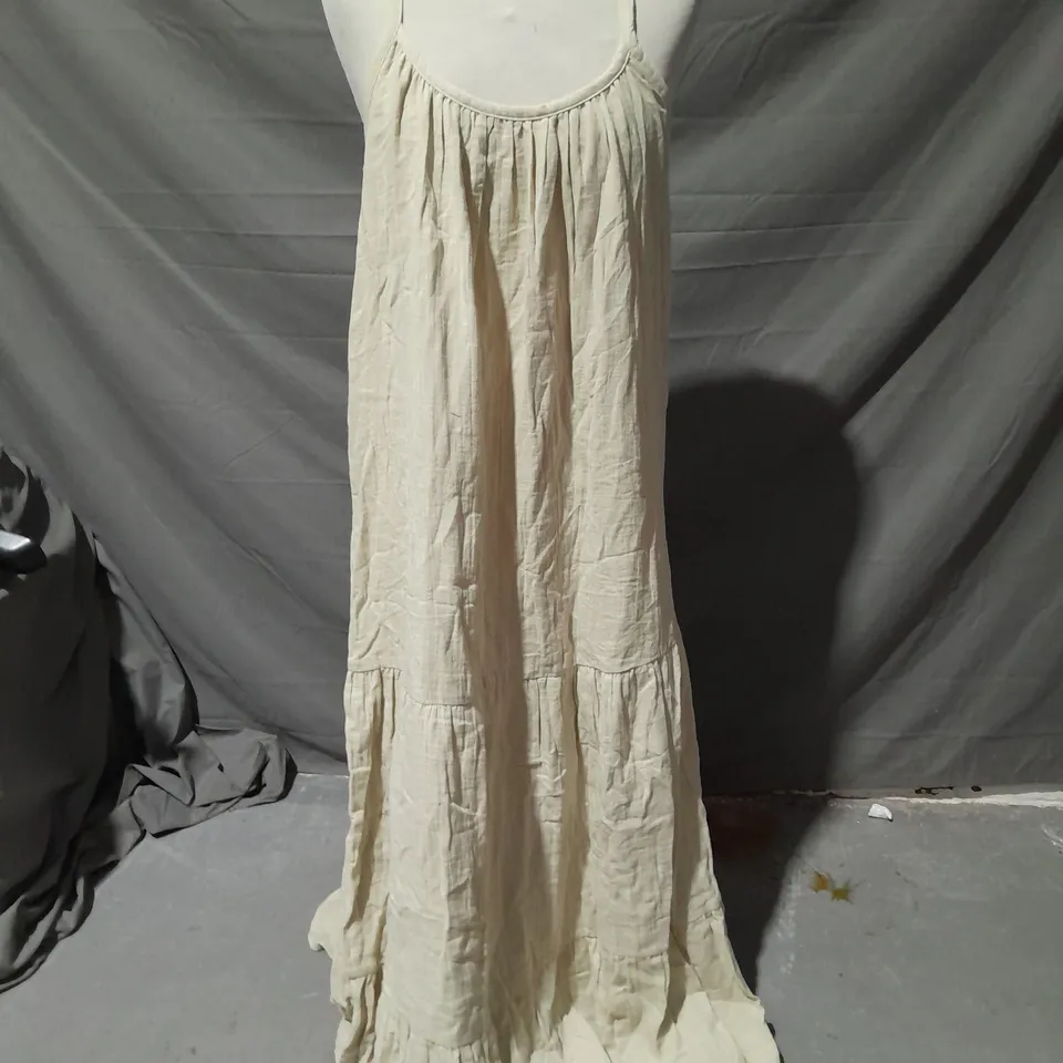 OASIS COTTON STRAPPY TIERED TRAPEZE MAXI DRESS STONE SIZE 14
