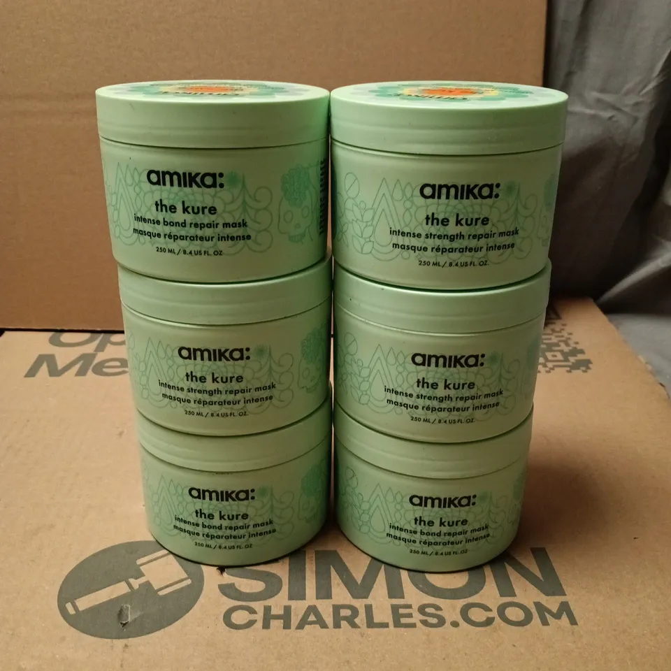 LOT OF 6 TUBS OF AMIKA THE KURE INTENSE STRENGTH REPAIR HAIR MASK 250ML PER TUB