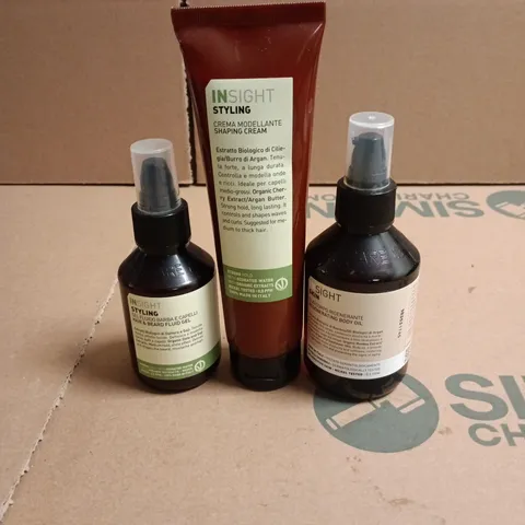 BOX OF 5 INSIGHT HAIRCARE PRODUCTS TO INCLUDE REGENERATING BODY OIL, SHAPING CREAM AND HAIR & BEARD FLUID GEL
