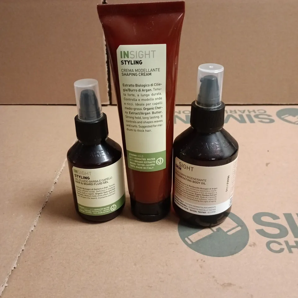 BOX OF 5 INSIGHT HAIRCARE PRODUCTS TO INCLUDE REGENERATING BODY OIL, SHAPING CREAM AND HAIR & BEARD FLUID GEL