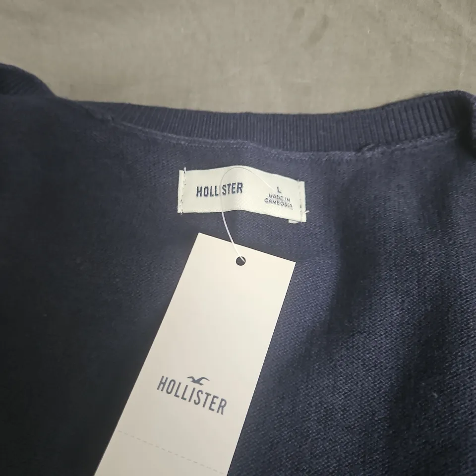 HOLLISTER KNIT BUTTON FRONT TOP – NAVY, UK SIZE L