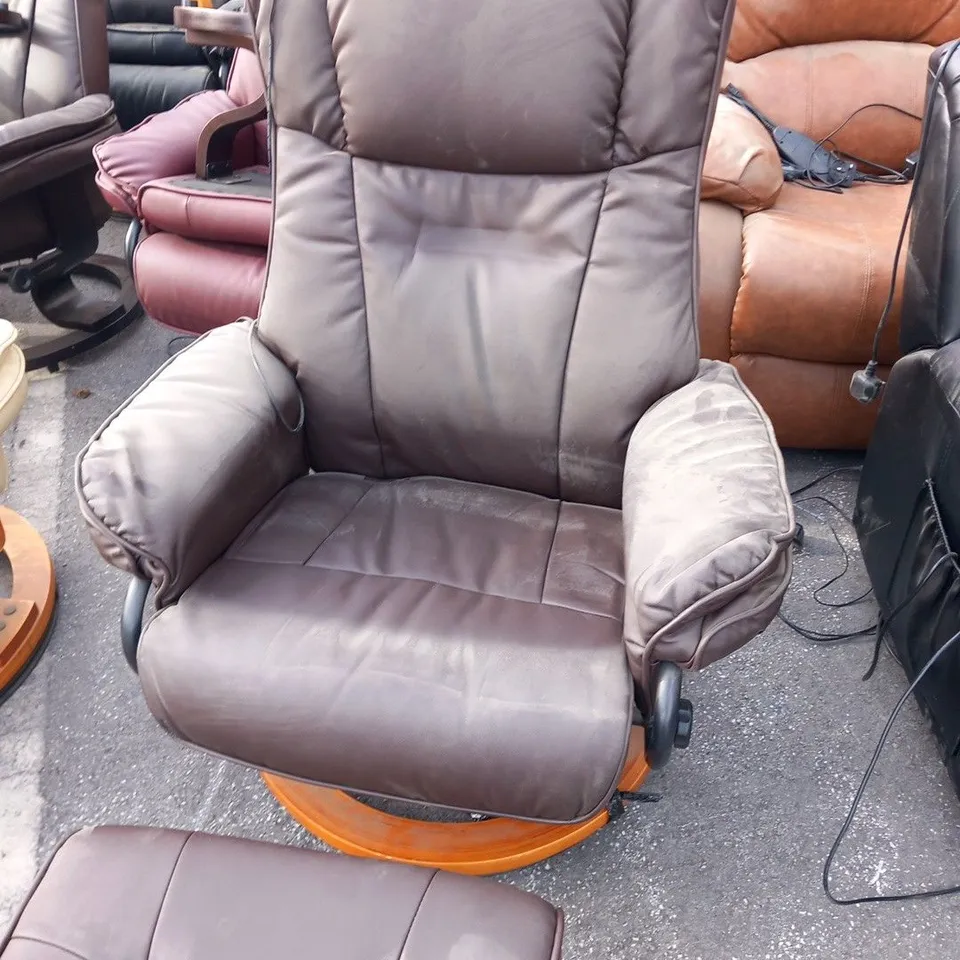 DESIGNER SANTIAGO BROWN SWIVEL CHAIR WITH FOOTSTOOL