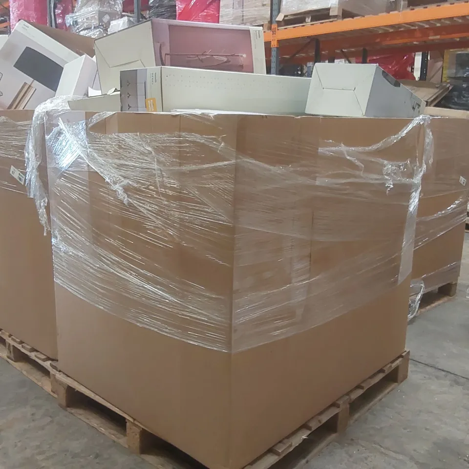 PALLET CONTAINING A VERY LARGE QUANTITY OF ASSORTED DESIGNER LIGHTING PRODUCTS INCLUDING: PERRY BAR CEILING LIGHT, RHETT FLOOR LAMP BASE, PORTIA FLOOR LAMP, DORMA NICKSON TABLE LAMP, CHURCHGATE 3 BAR