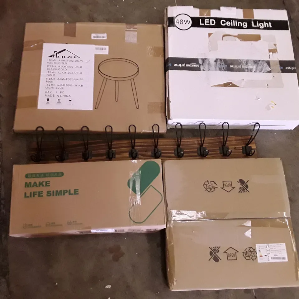 PALLET OF ASSORTED PRODUCTS INCLUDING LED CEILING LIGHT, SIDE TABLE, CLOTHES HOOKS, INTELLIGENT CEILING FAN 