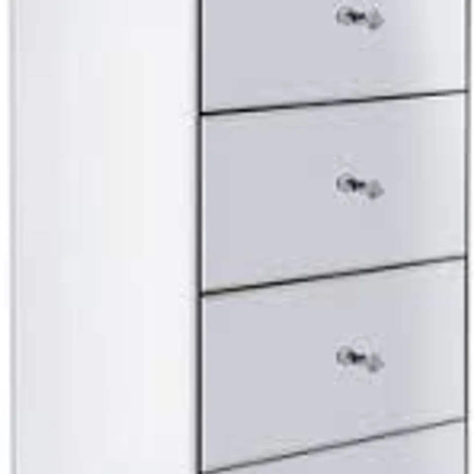 BOXED PARISIAN READY ASSEMBLED MIRRORED TALL CHEST OF 5 DRAWERS (1 BOX)  RRP £379