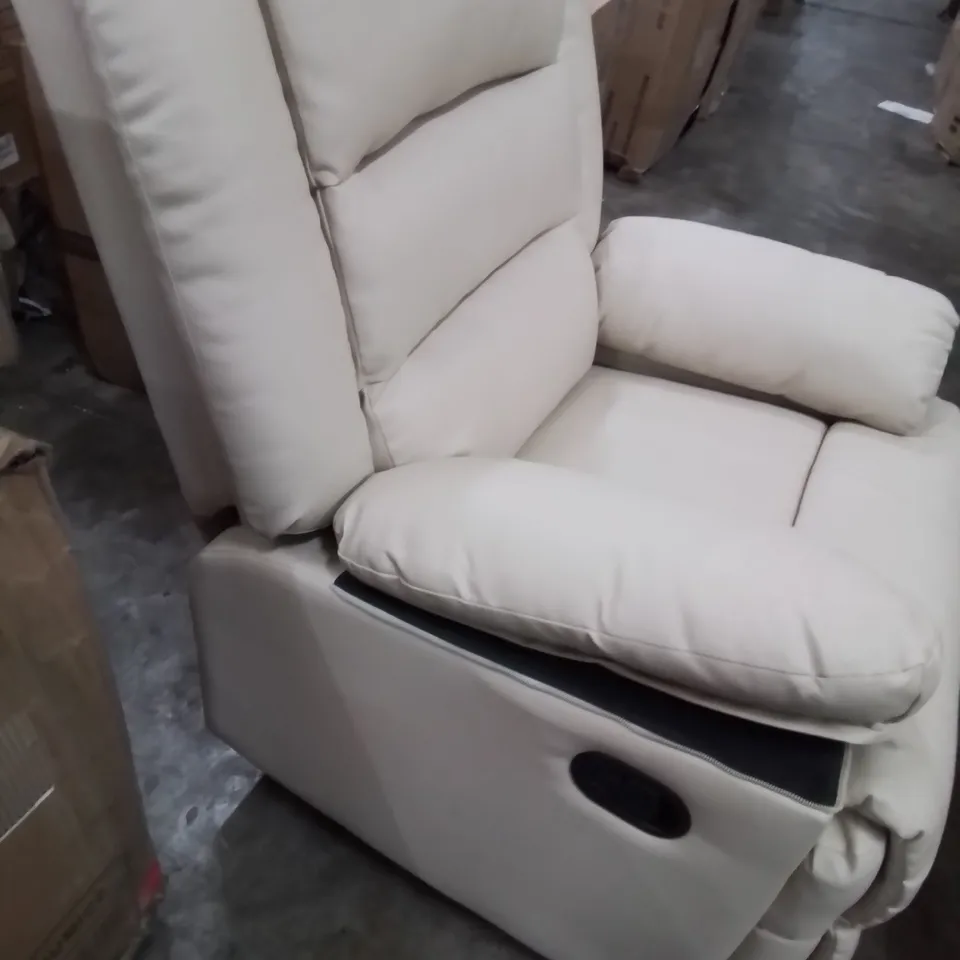 DESIGNER  ANUAL RECLINING EASY CHAIR LIGHT GREY FAUX LEATHER 