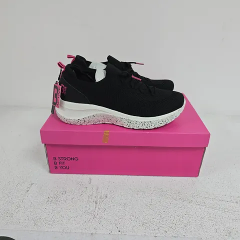 BOXED PAIR OF B ACTIVE LADIES OWN LABEL TRAINERS IN BLACK/PINK - SIZE 6
