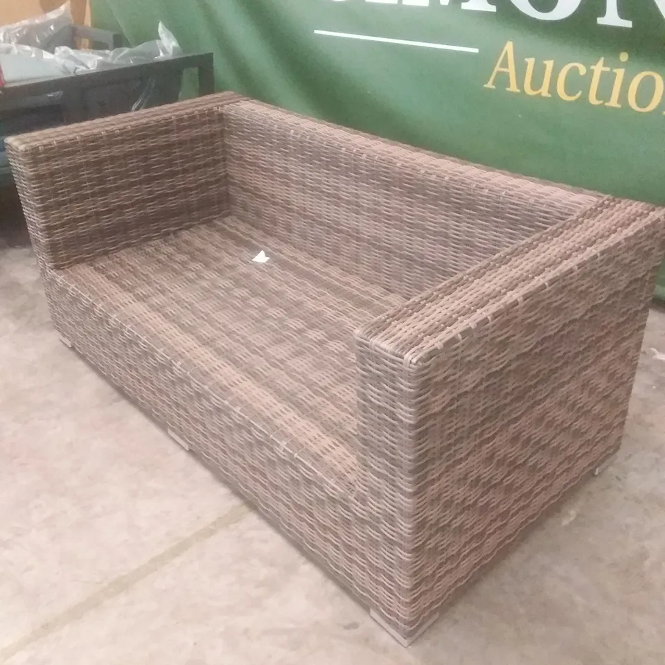 RATTAN EFFECT 2 SEATER GARDEN SOFA BROWN