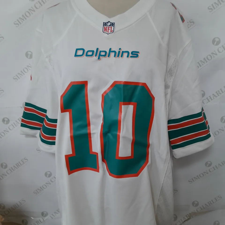 MENS NFL DOLPHINS JERSEY IN WHITE AND GREEN - SIZE MEDIUM