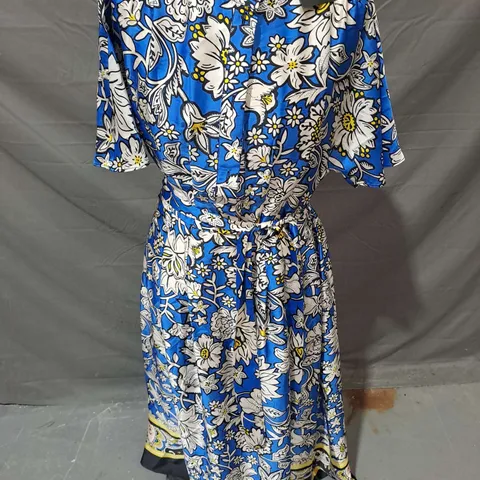 RIVER ISLAND BELTED DRESS IN MULTI BLUE FLORAL SIZE 10