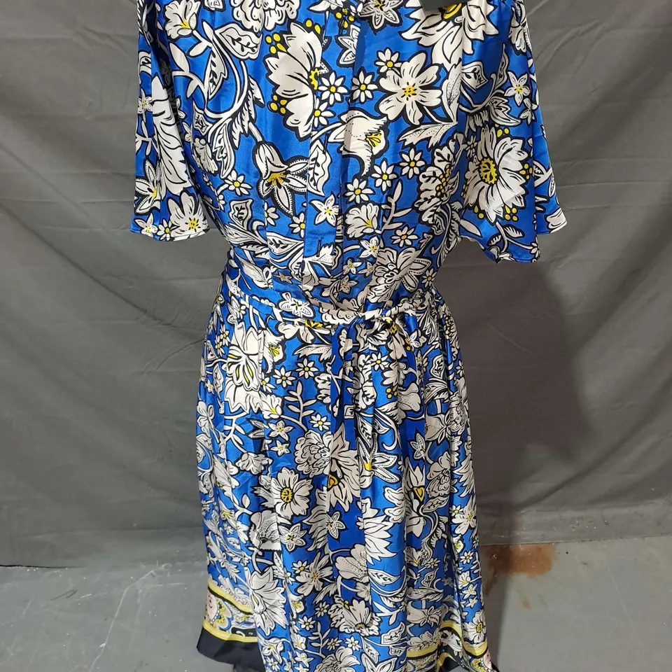 RIVER ISLAND BELTED DRESS IN MULTI BLUE FLORAL SIZE 10