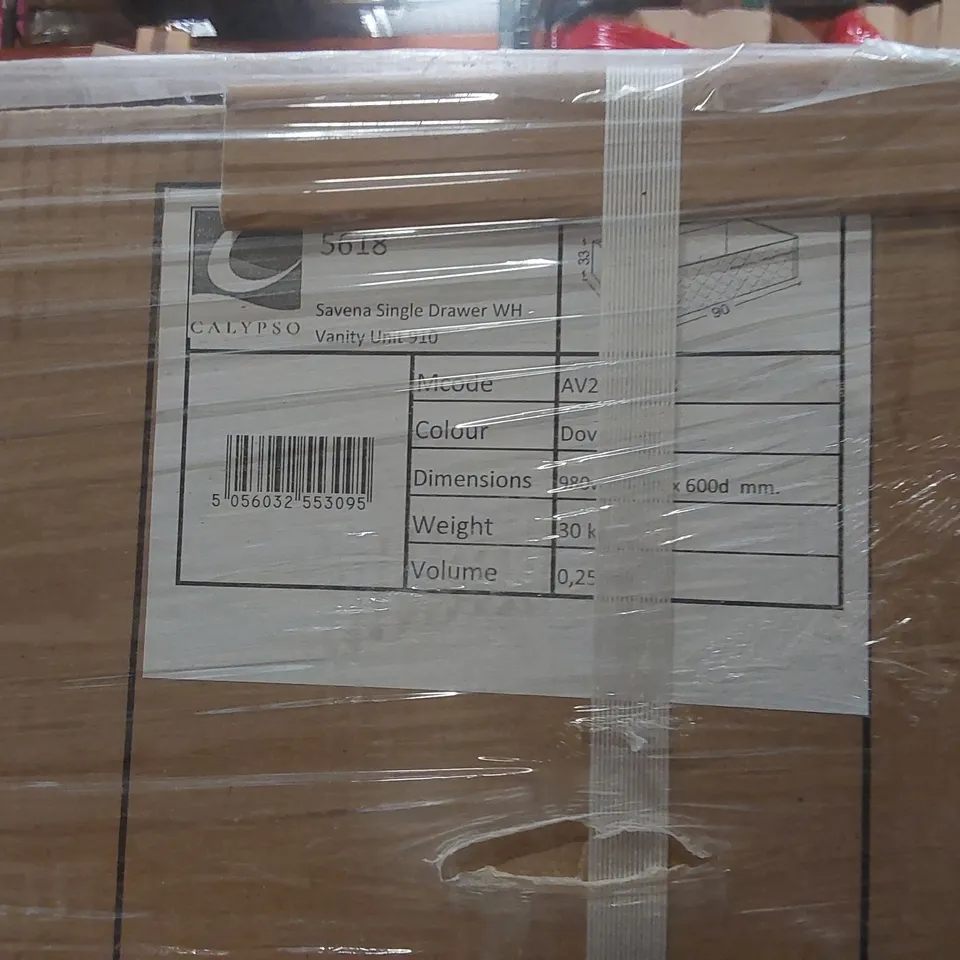 PALLET CONTAINING A LARGE QUANTITY OF BRAND NEW BRAND NEW SAVENA SINGLE DRAWER VANITY BASE UNIT