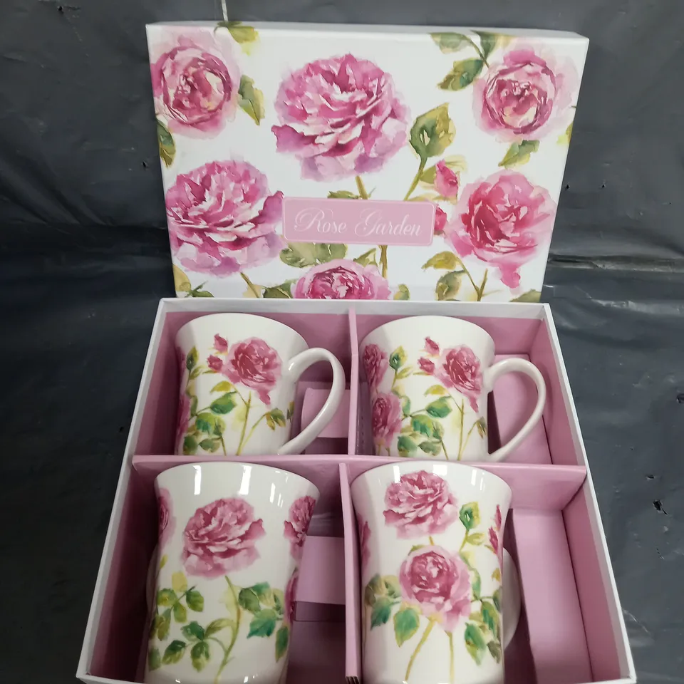 4 ROSE GARDEN FINE CHINA MUGS GIFT BOXED DESIGNED BY JENNIFER ROSE