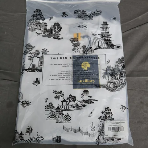 BAGGED PERCIVAL OLIVE T SHIRT – EMBROIDERED ORGANIC COTTON, WHITE, SIZE L