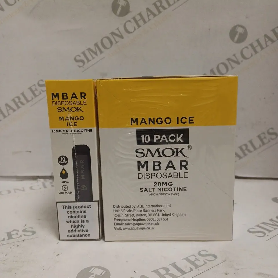 BOXED 1 PACK OF 10 SMOK M BAR DISPOSABLE VAPES - MANGO ICE. 