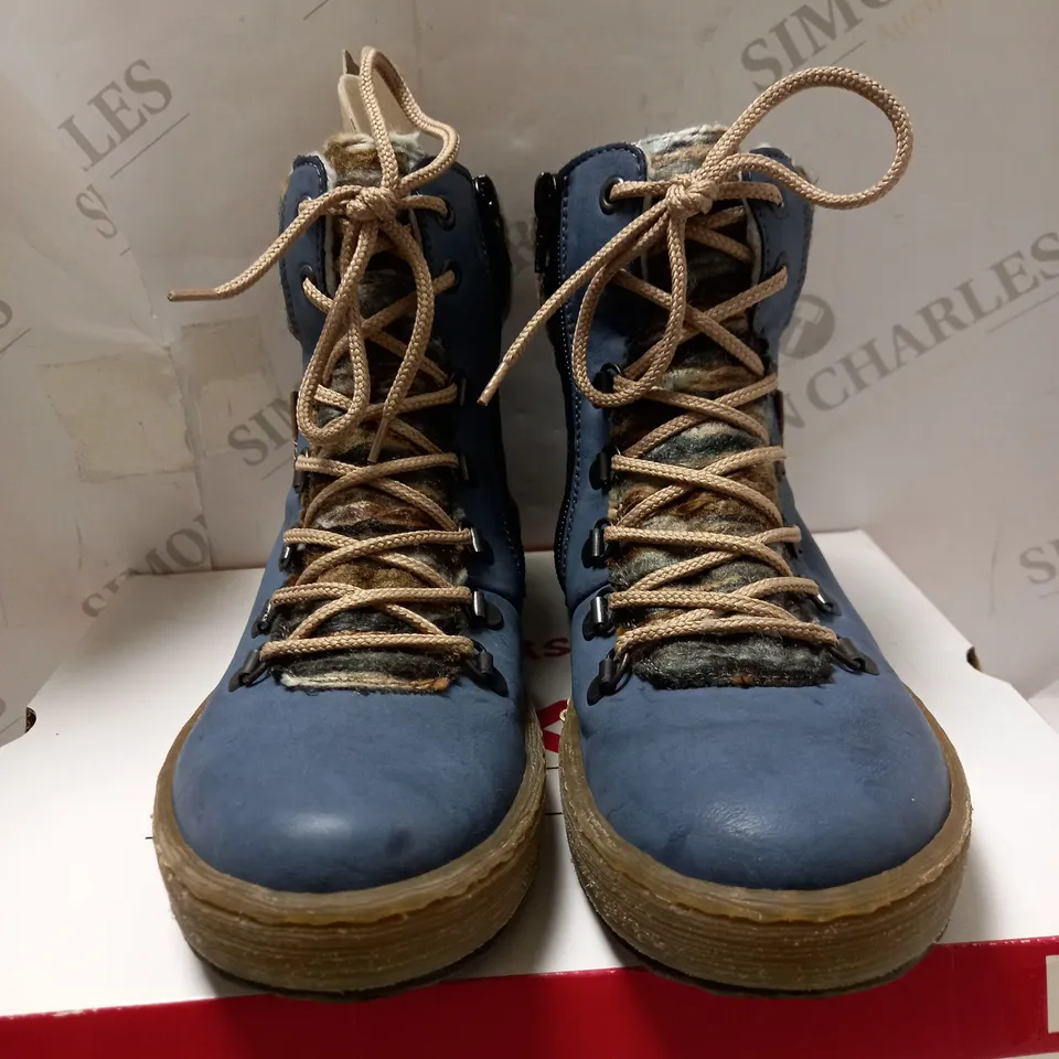 RIEKER LIGHT BLUE LACE UP ANKLE BOOTS - SIZE 4