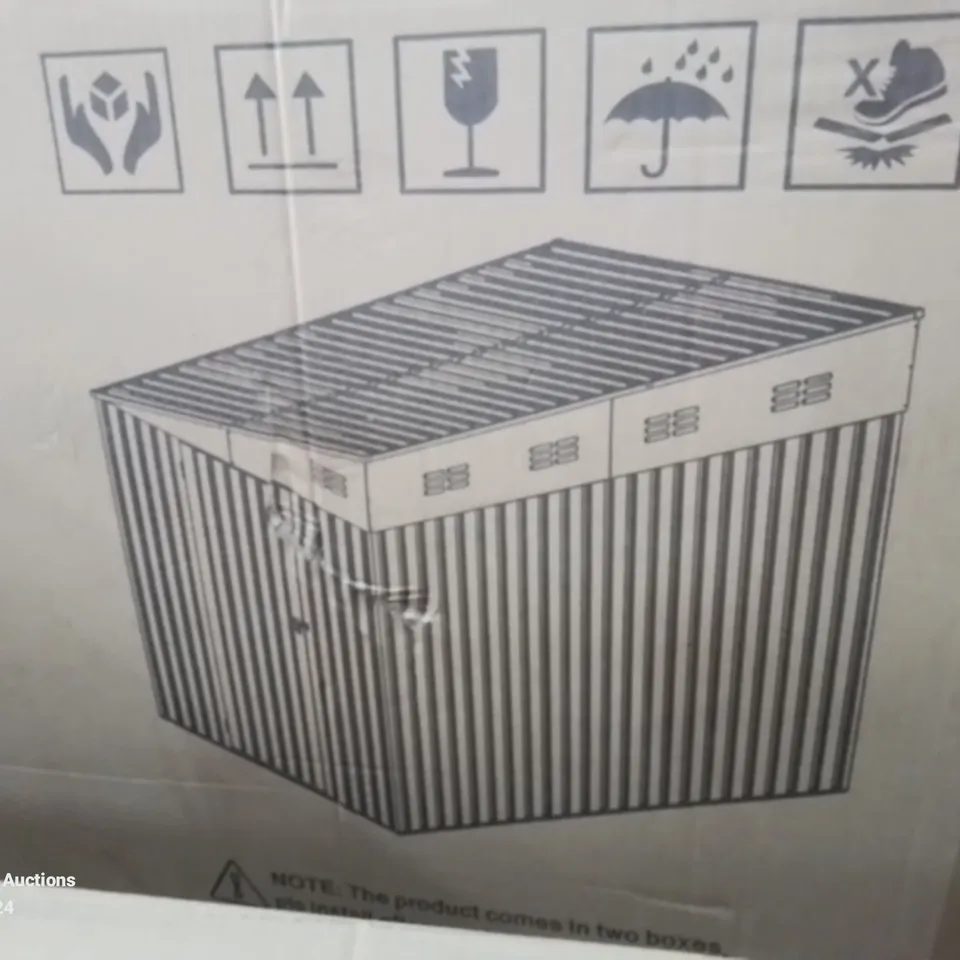 BOXED 6FT W X 8FT D GALVANISED STORAGE UNIT (2 BOXES)