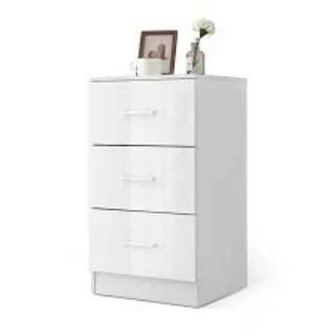 BOXED COSTWAY BEDSIDE TABLE WITH 3 DRAWERS HIGH GLOSS 