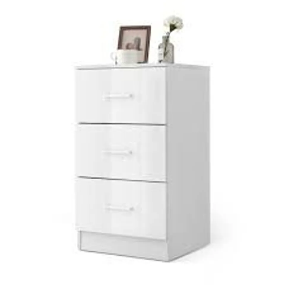 BOXED COSTWAY BEDSIDE TABLE WITH 3 DRAWERS HIGH GLOSS 