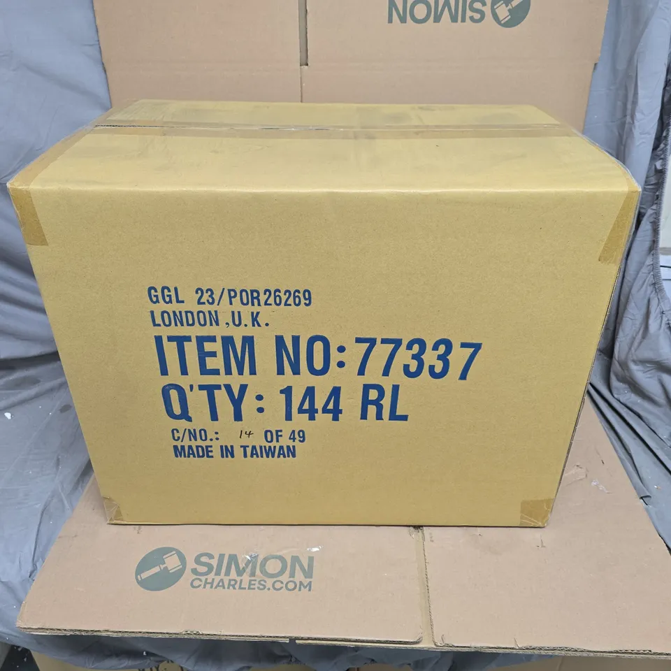 LARGE QUANTITY OF GISELA GRAHAM LONDON DECORATIVE RIBBON ROLLS – 6 BOX SETS OF 24 (144 in total) 63MM X 3M, SILVER