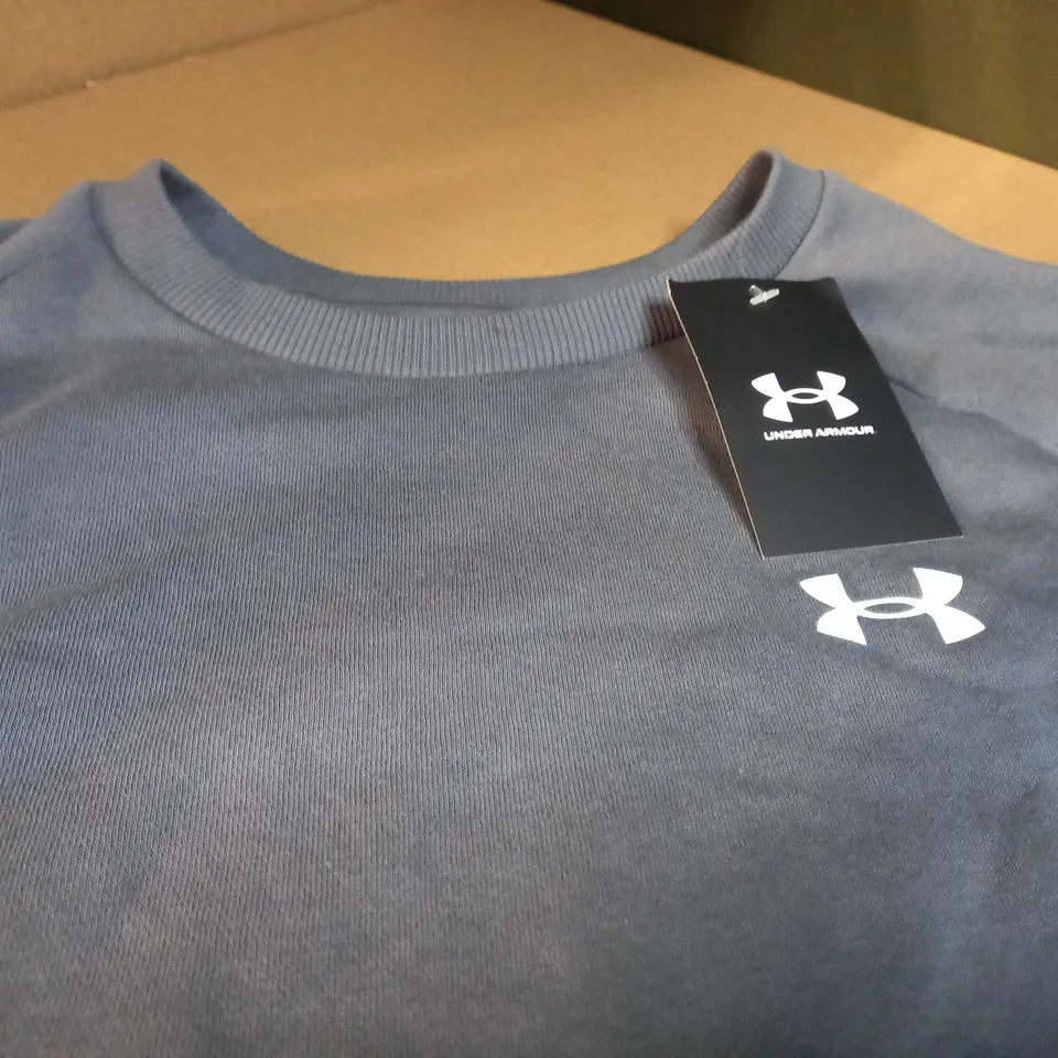 UNDER ARMOUR GREY/LOGO CREW NECK SWEATER - LARGE