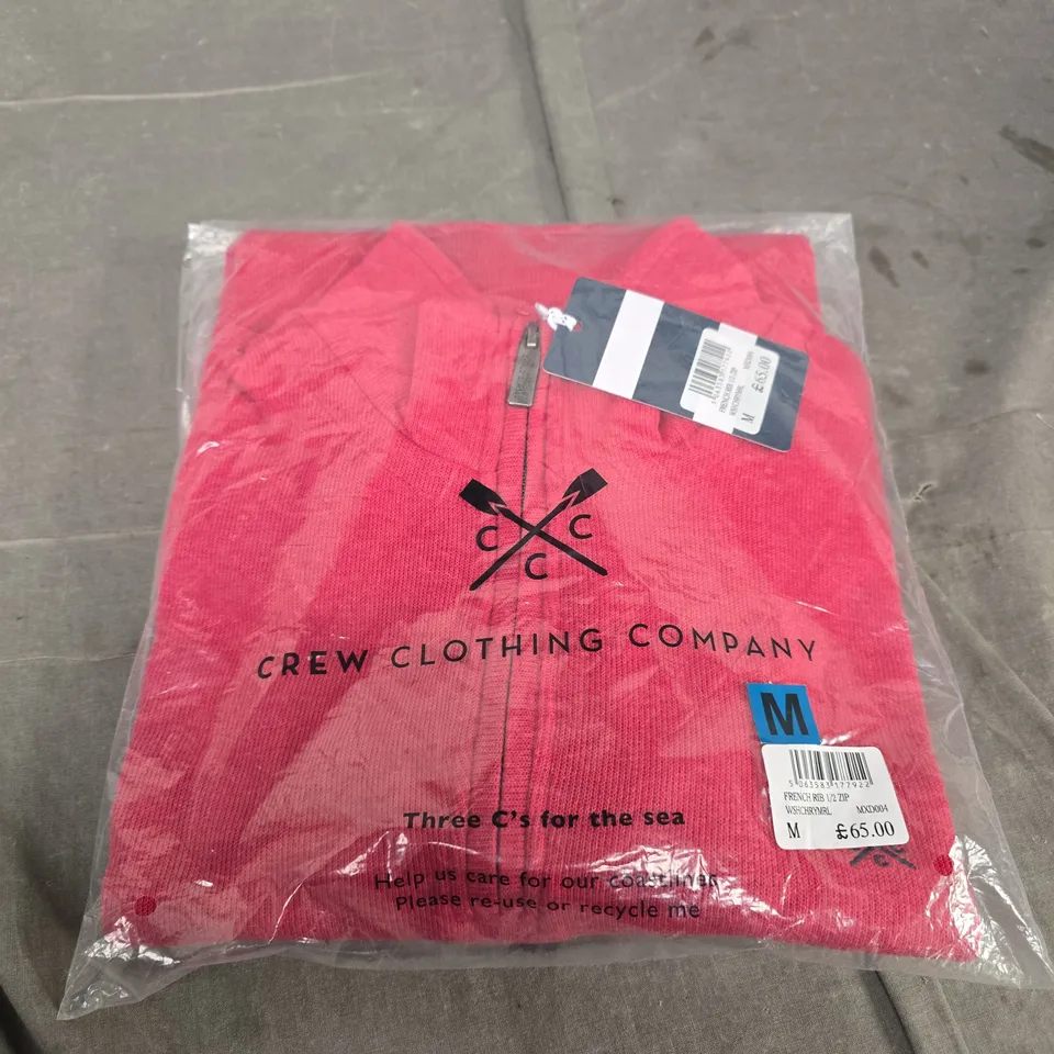 CREW CLOTHING COMPANY FRENCH RIB HALF ZIP JUMPER – PINK – UK SIZE M