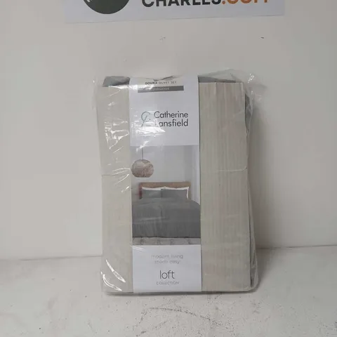 CATHERINE LANSFIELD DOUBLE DUVET SET SEERSUCKER GREY