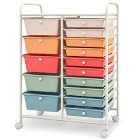 BOXED COSTWAY 15 DRAWER ROLLING STORAGE CART TOOLS SCRAPBOOK PAPER ORGANIZER LIGHTWEIGHT
