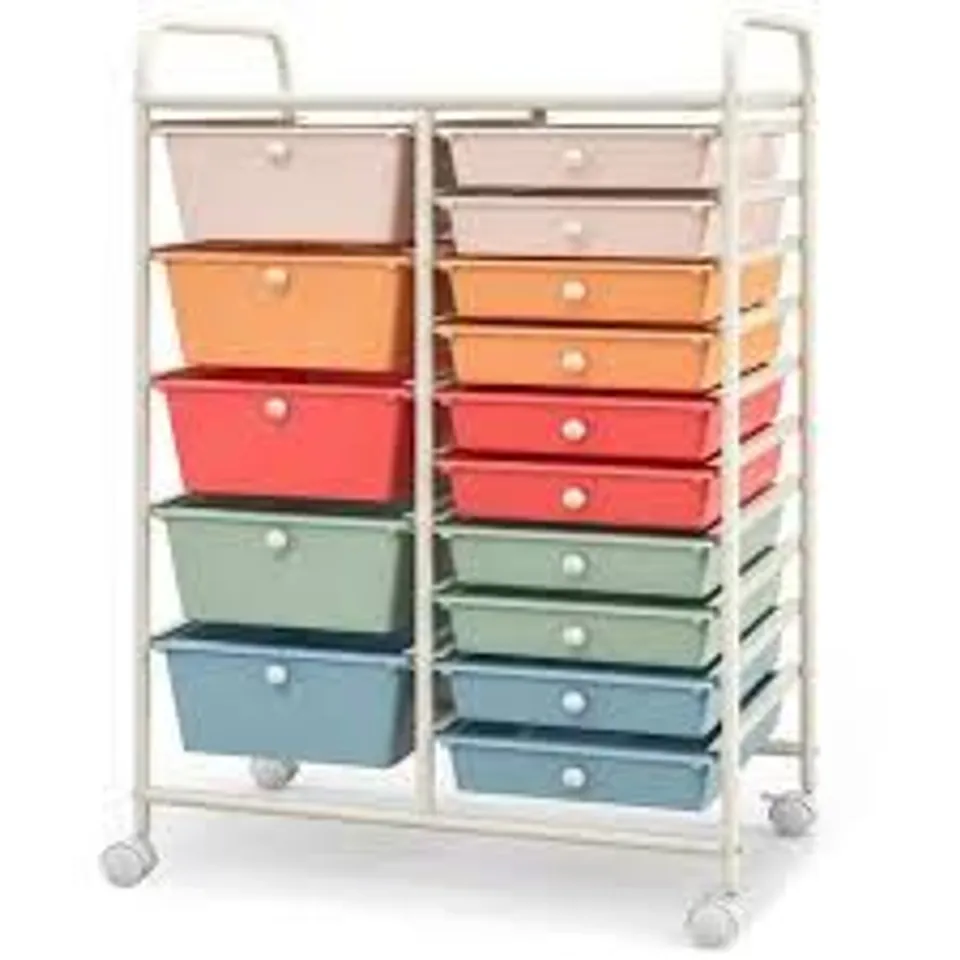 BOXED COSTWAY 15 DRAWER ROLLING STORAGE CART TOOLS SCRAPBOOK PAPER ORGANIZER LIGHTWEIGHT