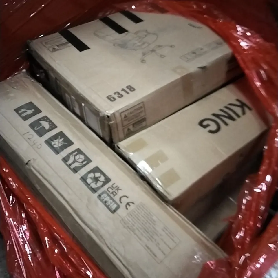 PALLET OF HOUSEHOLD ITEMS TO INCLUDE BABY PLAYPEN, CHAIR, BAR TABLE AND OTHER ASSORTED ITEMS...