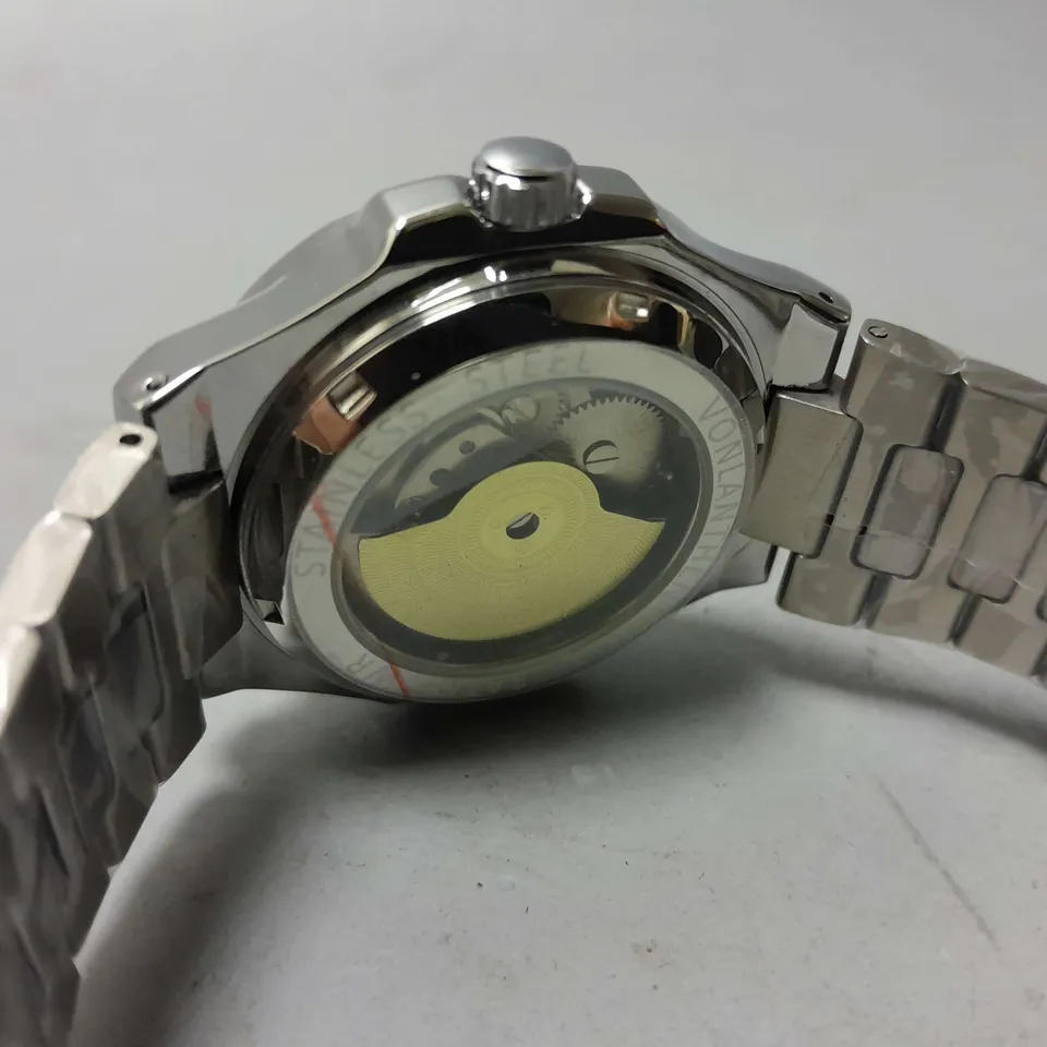 MENS VONLANTHEN AUTOMATIC WATCH – SKELETON DIAL – STAINLESS STEEL STRAP – GLASS EXHIBITION BACK CASE