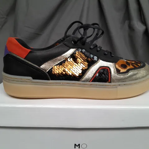 BOXED PAIR OF MODA IN PELLE BELGRAVE PRINT SEQUIN TRAINERS - SIZE 6