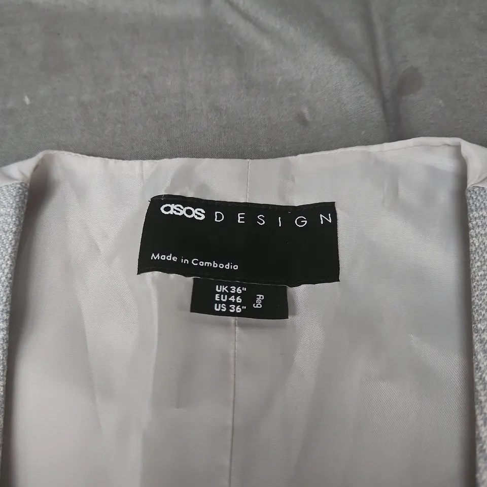 ASOS DESIGN LIGHT GREY CHECK WAISTCOAT VEST, UK 36