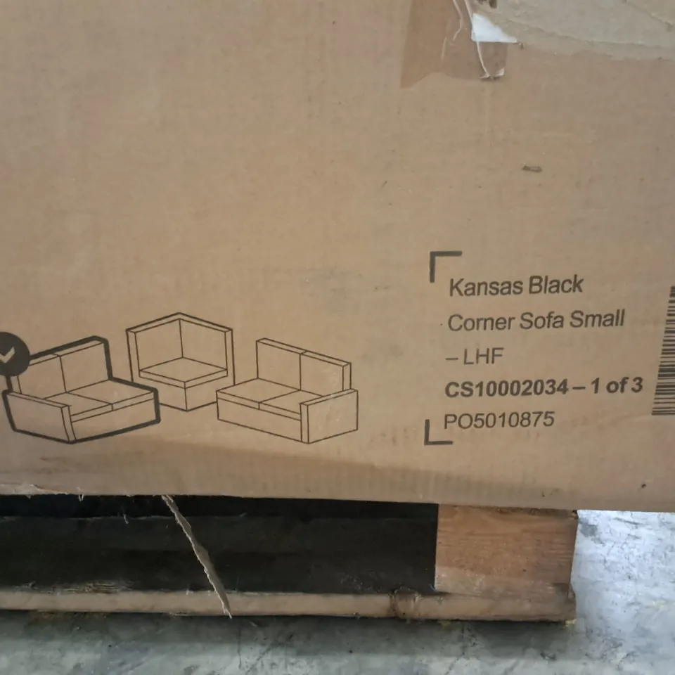 PALLET CONTAINING TWO LARGE FURNITURE PARTS INCLUDES MASON DISPLAY CABINET AND CANVAS CORNER SOFA PART