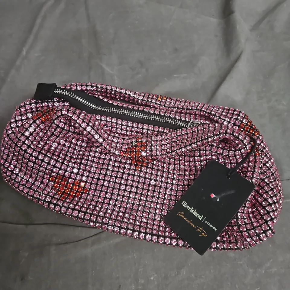 RIVER ISLAND PINK BEADED CLUTCH BAG – ONE SIZE 
