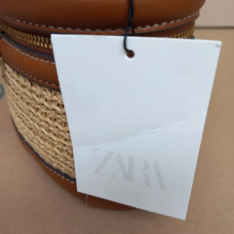 ZARA STRAW BASKET HANDBAG WITH LEATHER TRIM