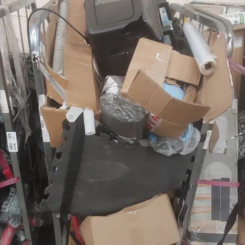 CAGE CONTAINING A LARGE QUANTITY OF ASSORTED ITEMS INCLUDING: YOGA MAT, AIRFRYER, WEIGHTS ECT - CAGE NOT INCLUDED