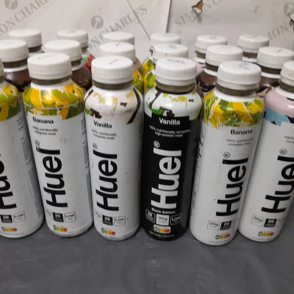 LOT OF 18 ASSORTED 500ML BOTTLES OF HUEL - VARIOUS FLAVOURS