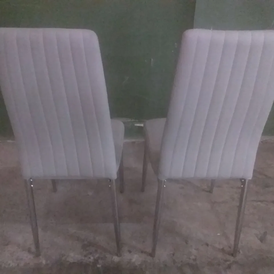 SET OF 2 LEON LIGHT GREY FAUX LEATHER DINING CHAIRS WITH CHROME LEGS