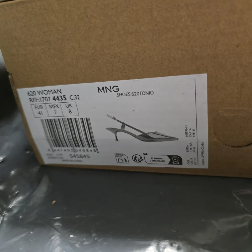 MNG SHOES WOMEN’S BROWN PATENT SLINGBACK HEELS, UK 8 (EU 41) – 620TONIO