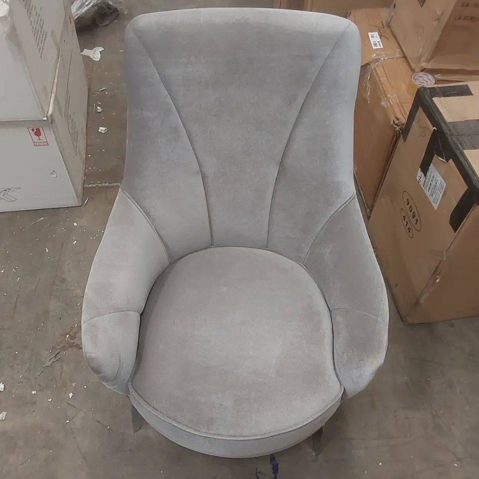 DESIGNER GREY VELVET UPHOLSTERED ARMCHAIR