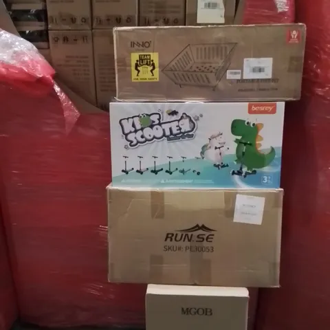 PALLET CONTAINING LARGE QUANTITY OF BESREY KINDER ROLLER KIDS SCOOTERS, PORTABLE FIRE PITS ETC.
