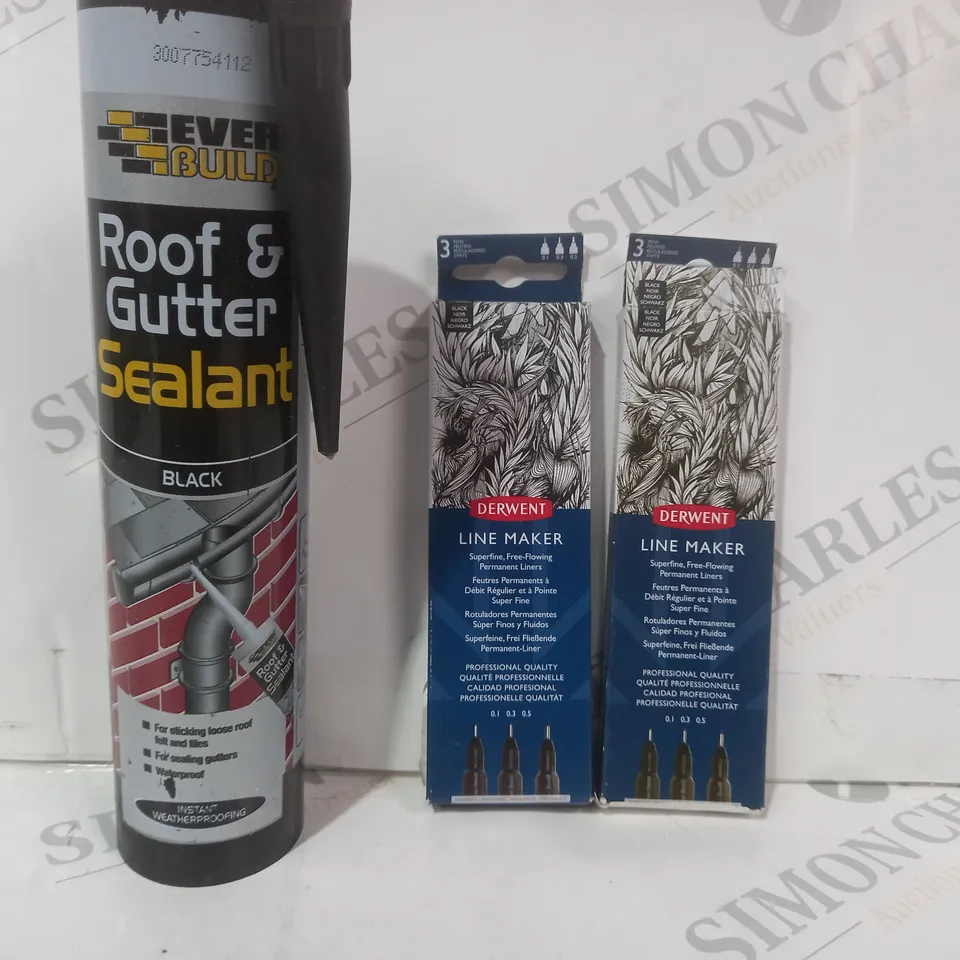 APPROXIMATELY 15 ASSORTED HOUSEHOLD ITEMS TO INCLUDE ROOF & GUTTER SEALANT, LINE MAKER, ETC