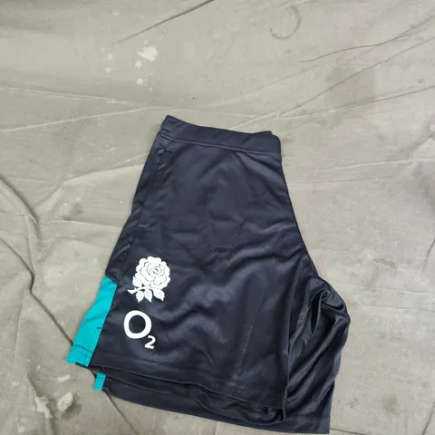 CASTORE MEN'S TRAINING SHORTS – BLACK WITH TEAL SIDE PANELS (UK LARGE)