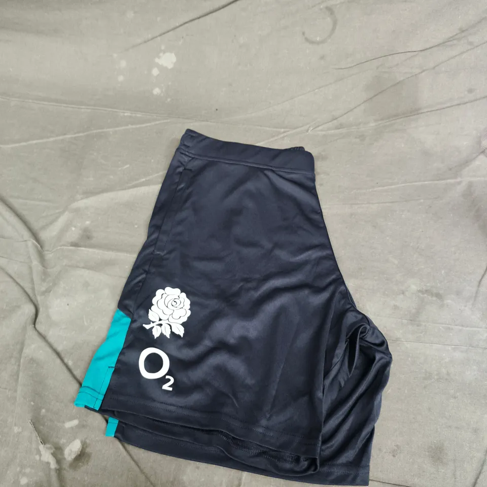 CASTORE MEN'S TRAINING SHORTS – BLACK WITH TEAL SIDE PANELS (UK LARGE)