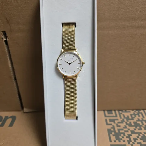 ROSEFIELD GOLD-TONE MESH WATCH – WHITE DIAL