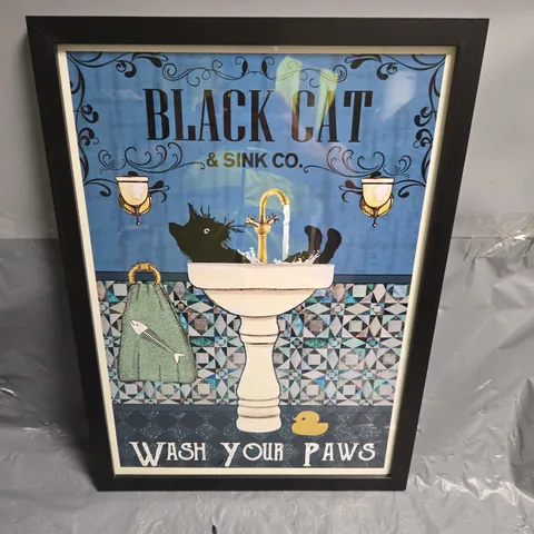 BLACK CAT & SINK CO. WASH YOUR PAWS POSTER – FRAMED