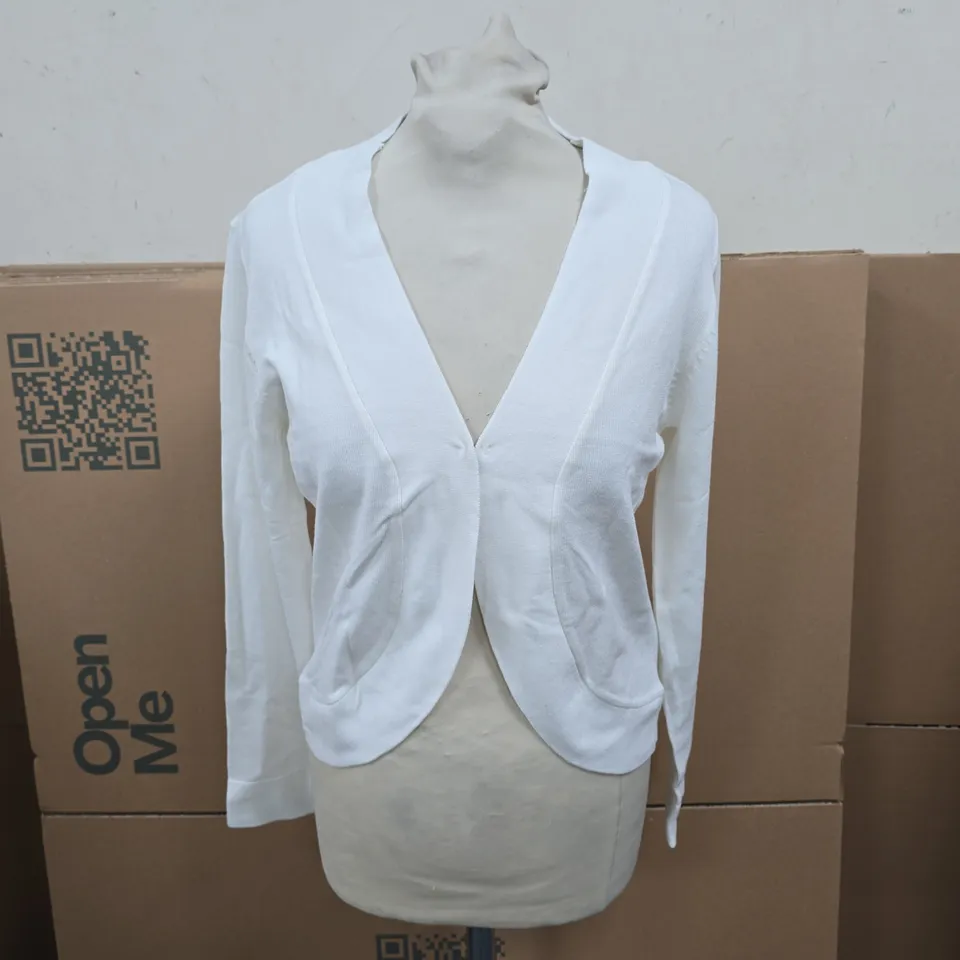 BONPRIX WHITE BOLERO CARDIGAN – WOMEN'S LIGHTWEIGHT KNIT, UK SIZE S